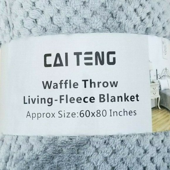 Cai Teng Waffle Throw Blanket Living Fleece 60 x 80 Inches Gray NEW - Picture 4 of 5